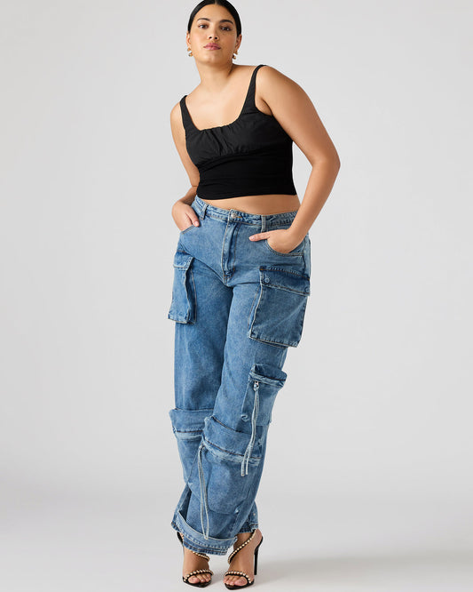 DUO Medium Denim Women's Utility Cargo Pants | Steve Madden