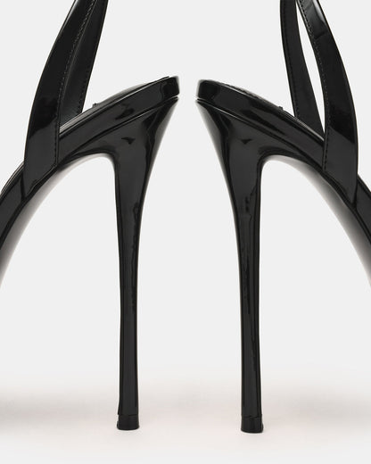 JEZZICA Black Patent Platform Stiletto Ankle Strap Women's Heel | Steve Madden