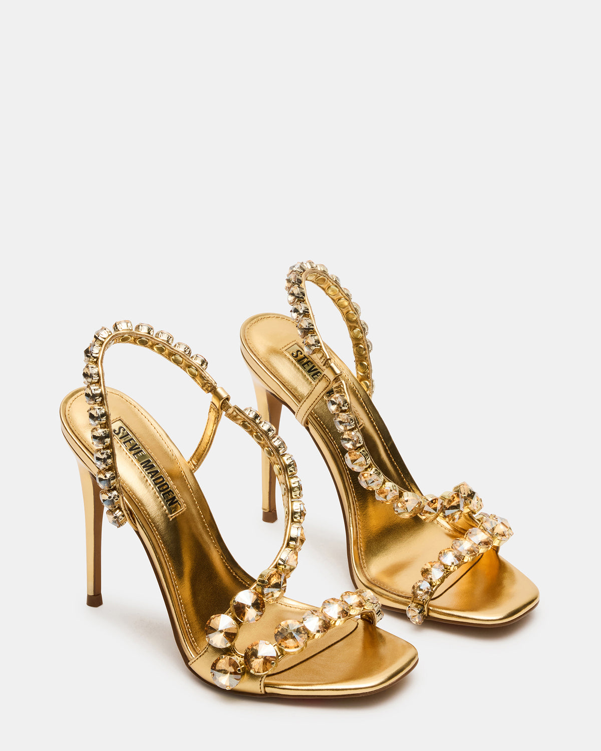 NYLIE Gold Multi Strappy Square-Toe Embellished Women's Heel | Steve Madden