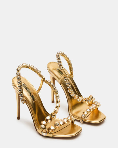 NYLIE Gold Multi Strappy Square-Toe Embellished Women's Heel | Steve Madden
