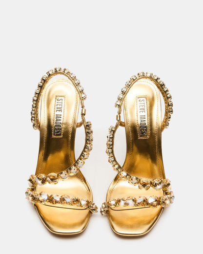 NYLIE Gold Multi Strappy Square-Toe Embellished Women's Heel | Steve Madden
