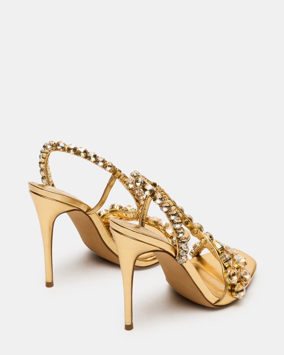 NYLIE Gold Multi Strappy Square-Toe Embellished Women's Heel | Steve Madden