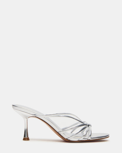EDNA Silver Leather Strappy Mule Women's Heel | Steve Madden