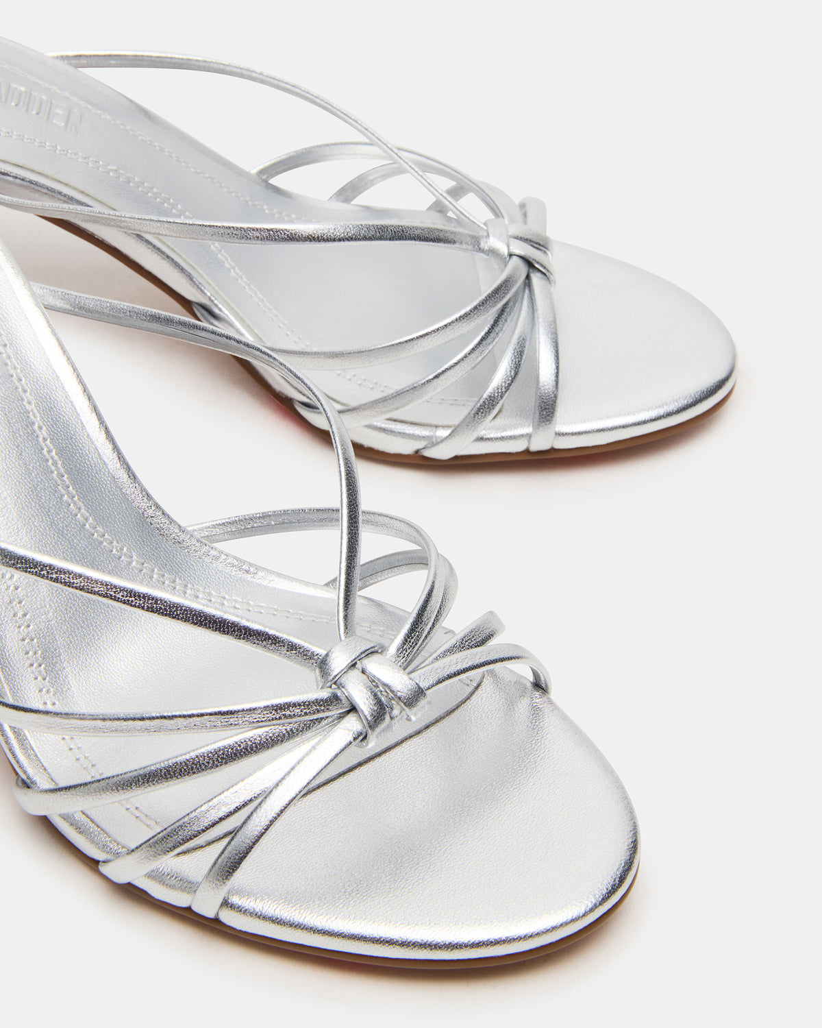 EDNA Silver Leather Strappy Mule Women's Heel | Steve Madden
