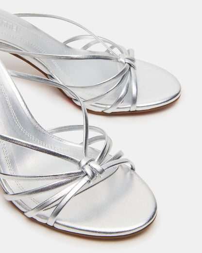 EDNA Silver Leather Strappy Mule Women's Heel | Steve Madden