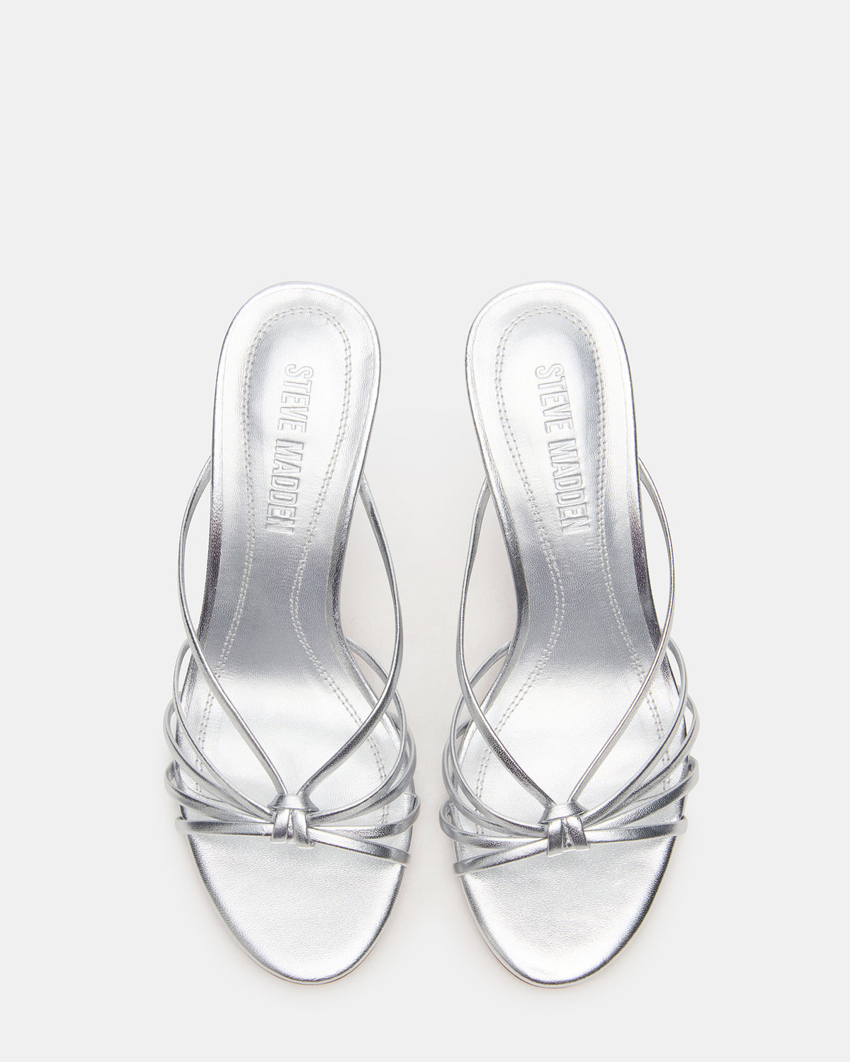 EDNA Silver Leather Strappy Mule Women's Heel | Steve Madden