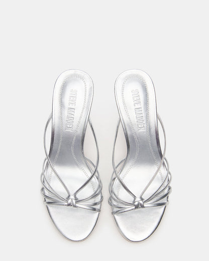 EDNA Silver Leather Strappy Mule Women's Heel | Steve Madden