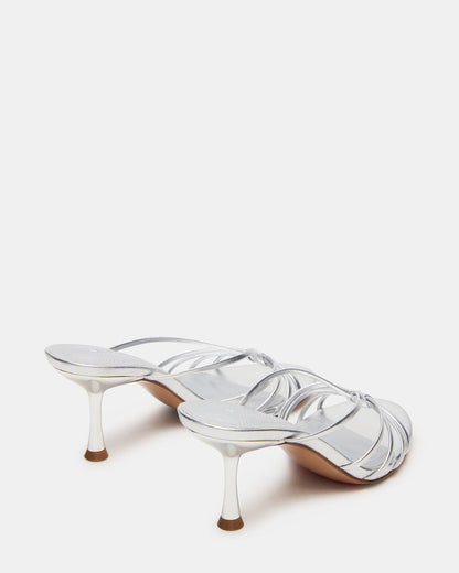 EDNA Silver Leather Strappy Mule Women's Heel | Steve Madden
