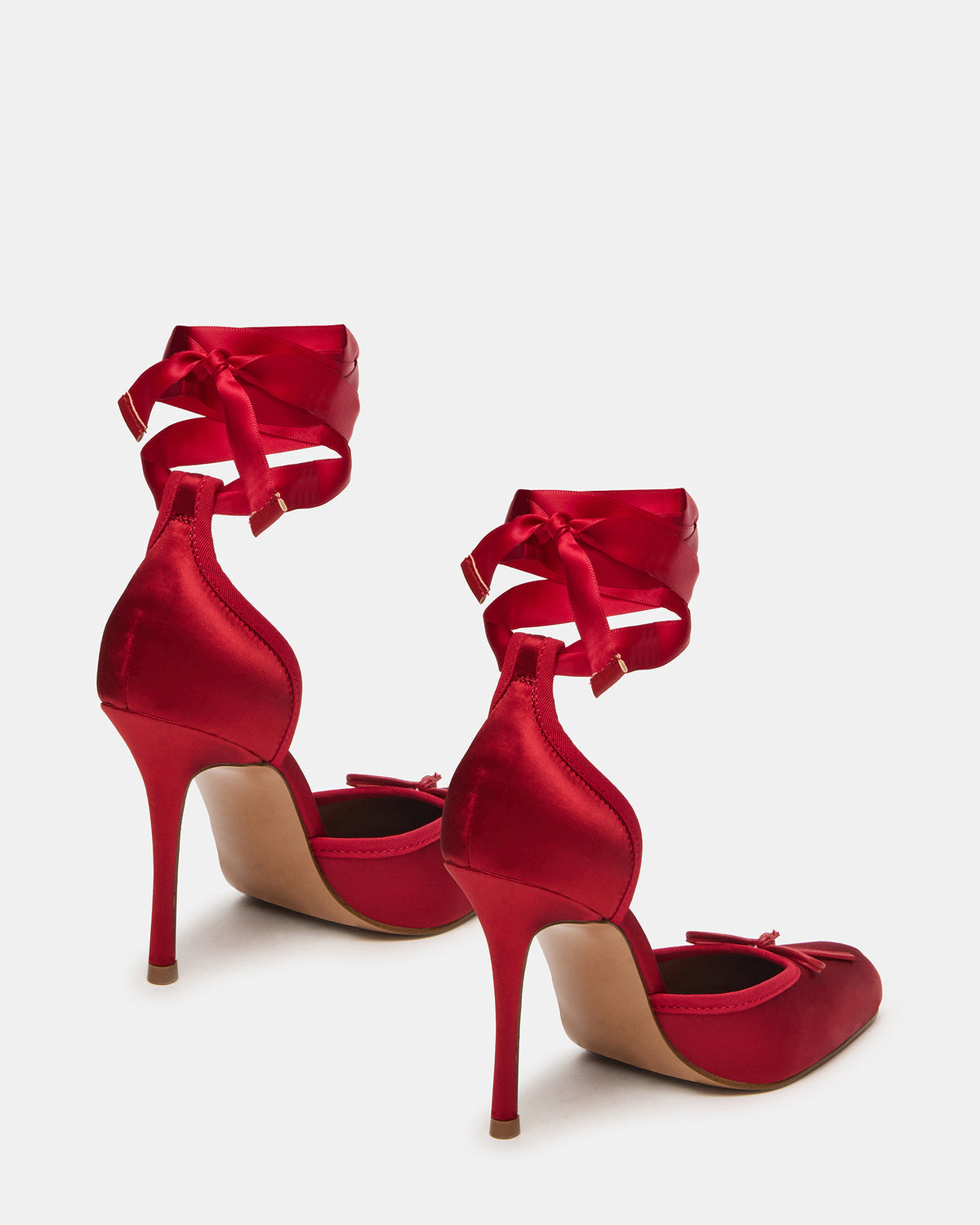 LARINA Red Satin Square-Toe Stiletto Pump Lace-Up Women's Heel | Steve Madden