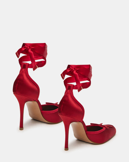 LARINA Red Satin Square-Toe Stiletto Pump Lace-Up Women's Heel | Steve Madden