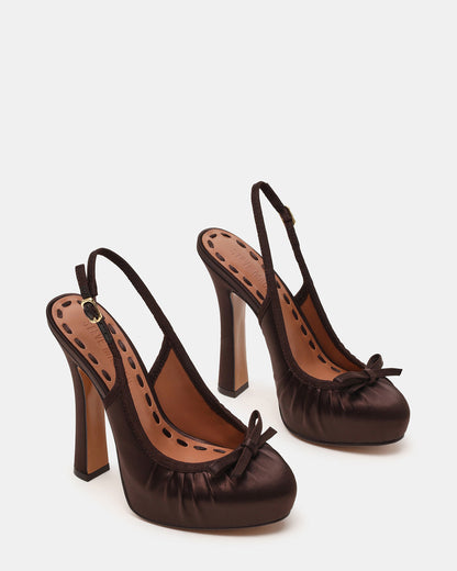 SOFIE Brown Satin Bow Slingback Platform Women's Heel | Steve Madden