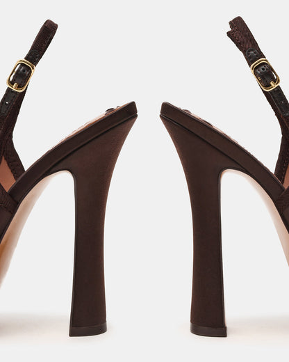 SOFIE Brown Satin Bow Slingback Platform Women's Heel | Steve Madden
