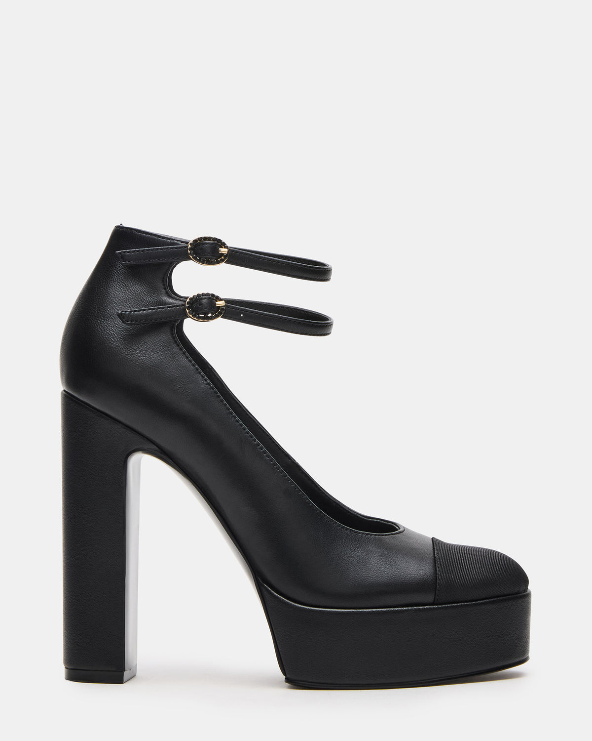 PEYTON Black Leather Block Heel Platform Women's Heel | Steve Madden