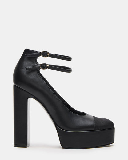 PEYTON Black Leather Block Heel Platform Women's Heel | Steve Madden