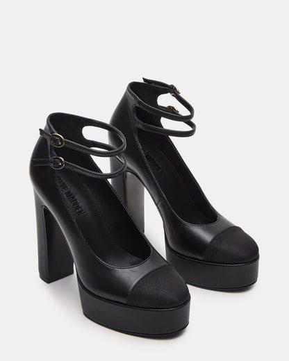 PEYTON Black Leather Block Heel Platform Women's Heel | Steve Madden