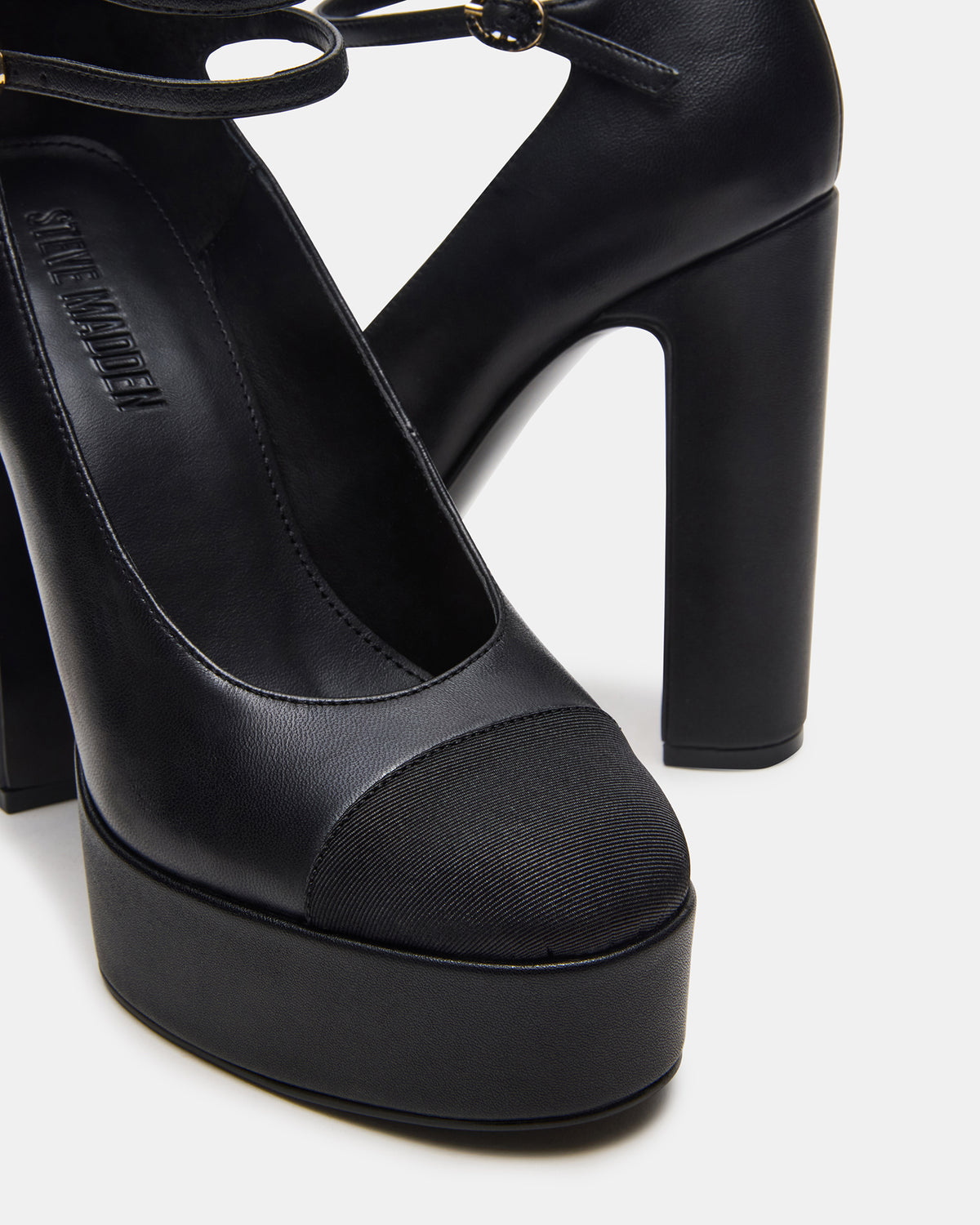 PEYTON Black Leather Block Heel Platform Women's Heel | Steve Madden