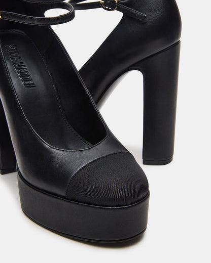 PEYTON Black Leather Block Heel Platform Women's Heel | Steve Madden