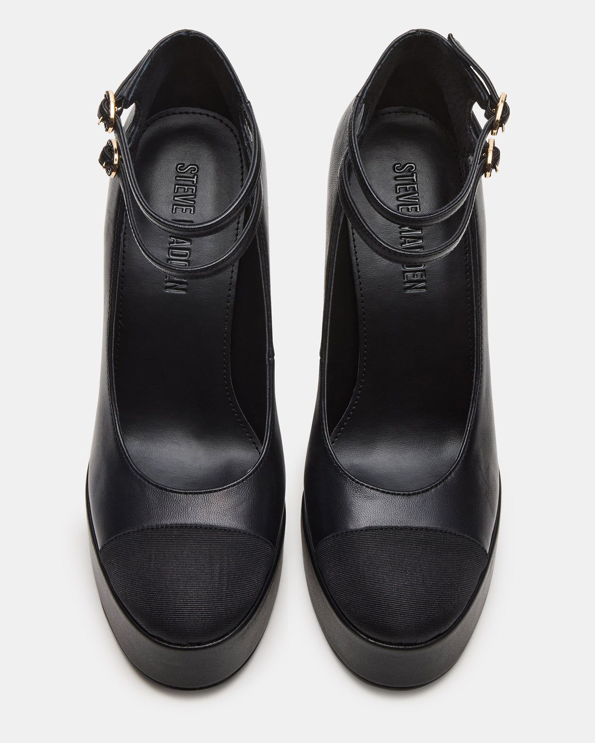 PEYTON Black Leather Block Heel Platform Women's Heel | Steve Madden