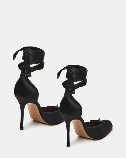 LARINA Black Satin Square-Toe Stiletto Pump Lace-Up Women's Heel | Steve Madden