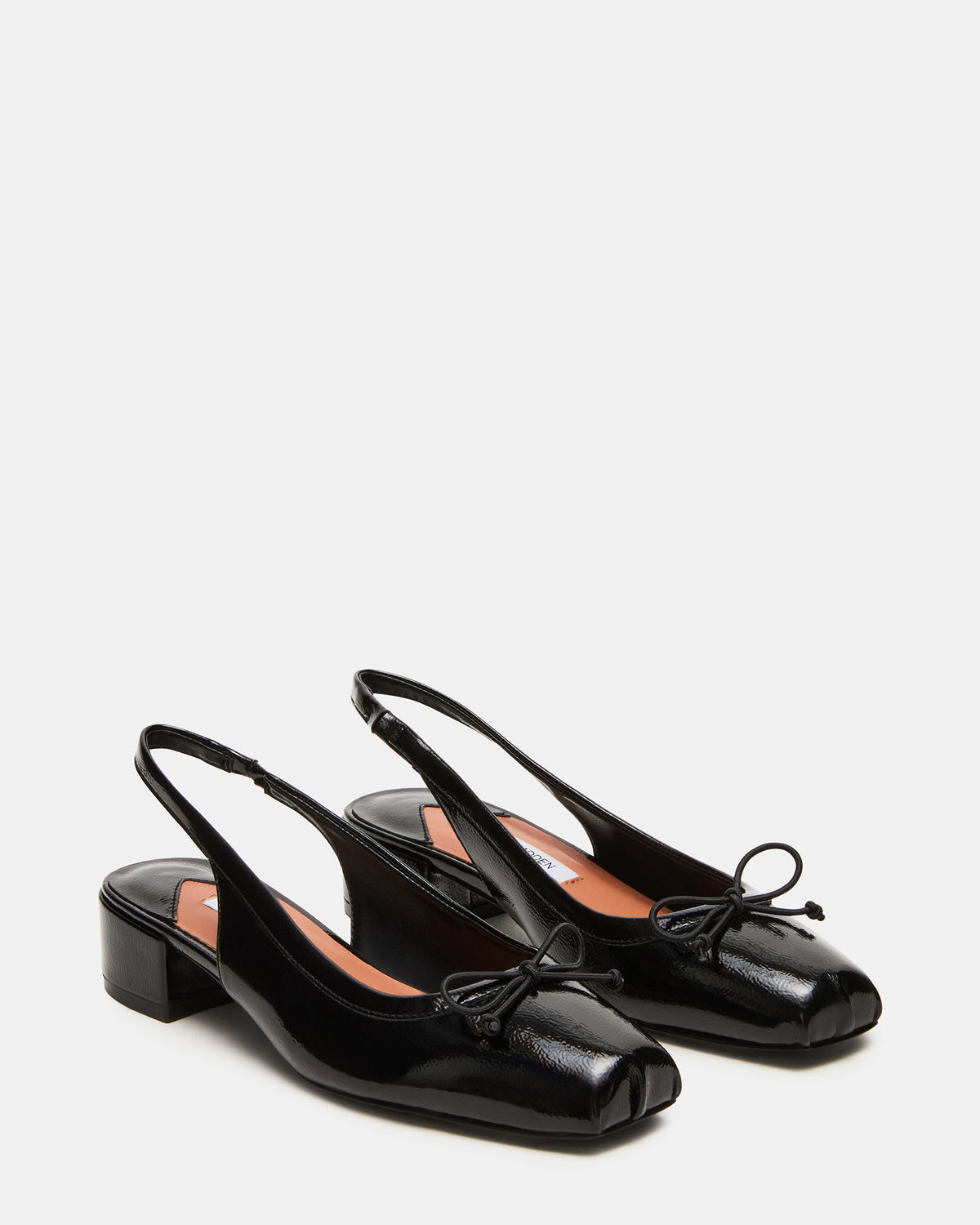 LOVED Black Crinkle Patent Square-Toe Slingback Ballet Women's Heel | Steve Madden