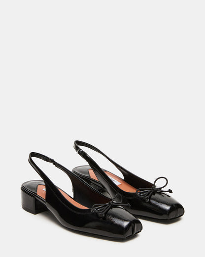 LOVED Black Crinkle Patent Square-Toe Slingback Ballet Women's Heel | Steve Madden