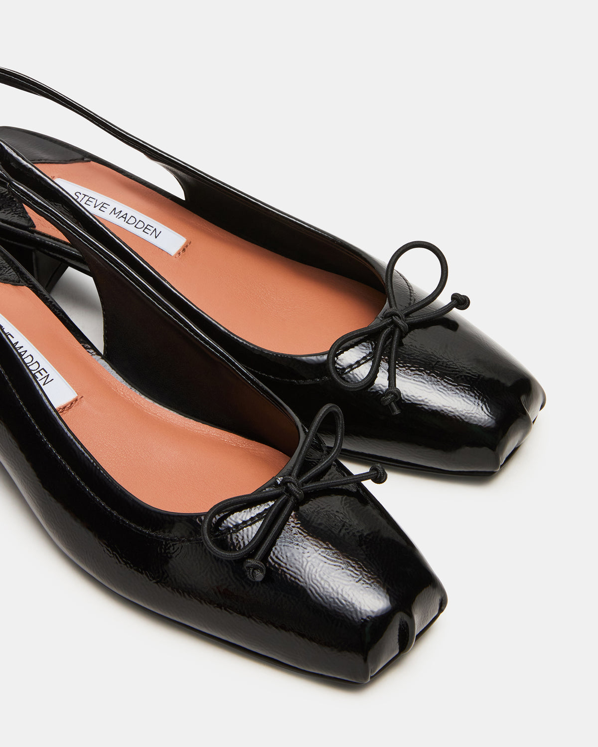 LOVED Black Crinkle Patent Square-Toe Slingback Ballet Women's Heel | Steve Madden