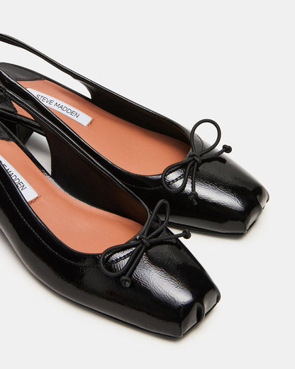 LOVED Black Crinkle Patent Square-Toe Slingback Ballet Women's Heel | Steve Madden