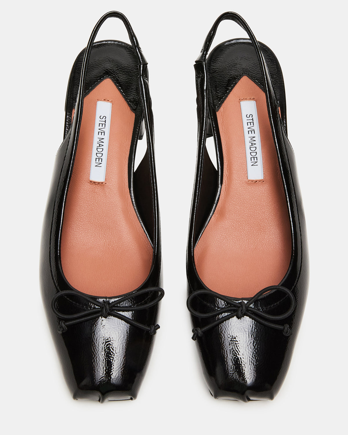 LOVED Black Crinkle Patent Square-Toe Slingback Ballet Women's Heel | Steve Madden