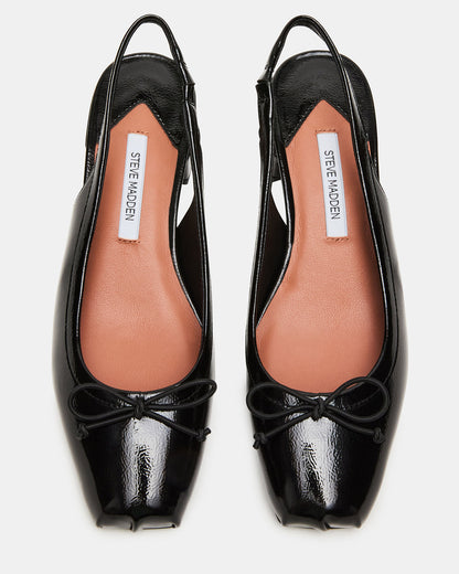 LOVED Black Crinkle Patent Square-Toe Slingback Ballet Women's Heel | Steve Madden