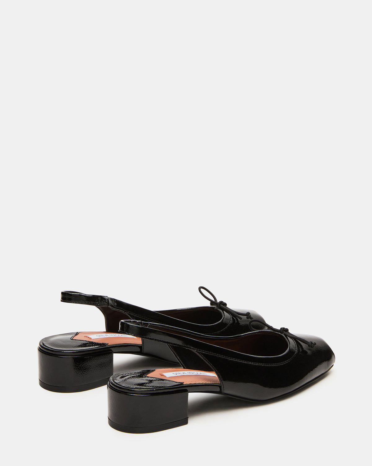 LOVED Black Crinkle Patent Square-Toe Slingback Ballet Women's Heel | Steve Madden