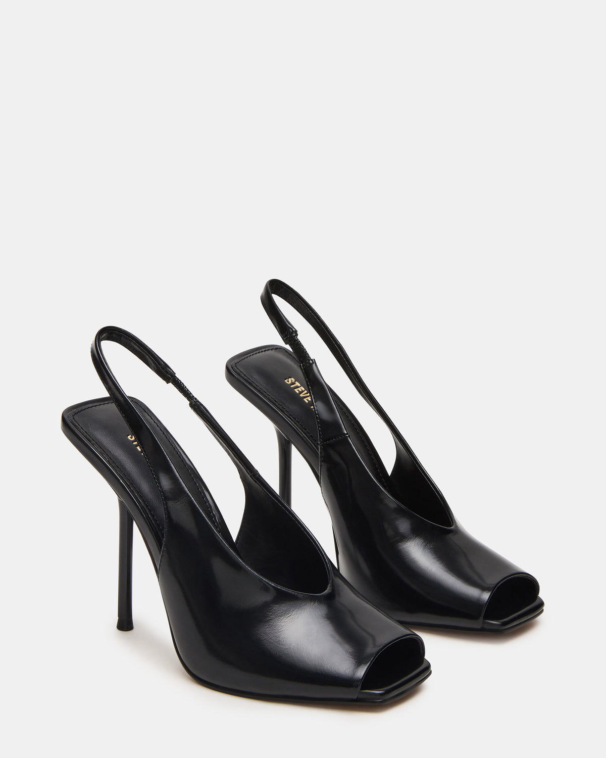 LUCIAN Black Leather Square-Toe Peep-Toe Slingback Women's Heel | Steve Madden