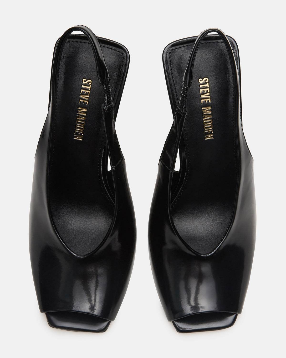 LUCIAN Black Leather Square-Toe Peep-Toe Slingback Women's Heel | Steve Madden
