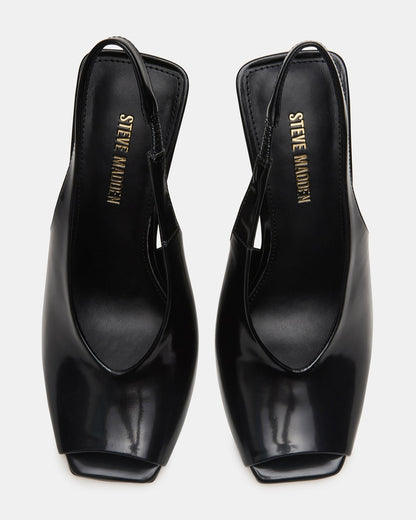 LUCIAN Black Leather Square-Toe Peep-Toe Slingback Women's Heel | Steve Madden