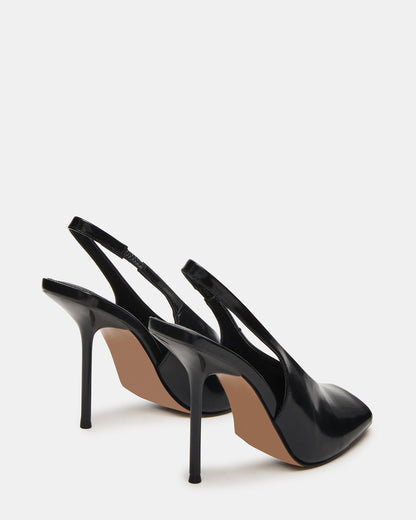 LUCIAN Black Leather Square-Toe Peep-Toe Slingback Women's Heel | Steve Madden