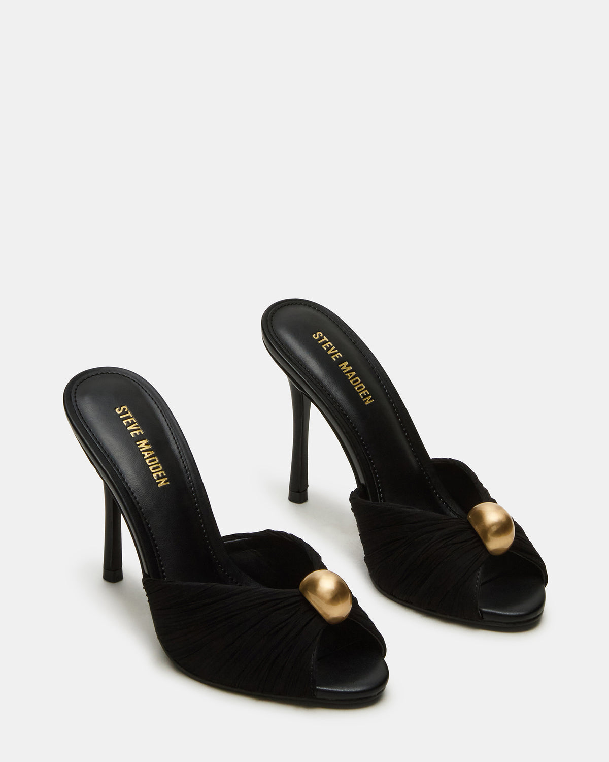 PRIYA Black/Gold Mule Women's Heel | Steve Madden