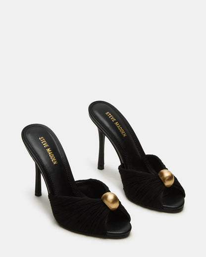 PRIYA Black/Gold Mule Women's Heel | Steve Madden