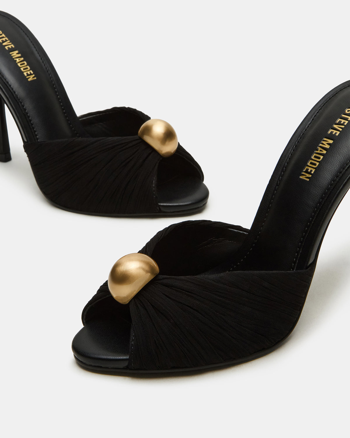 PRIYA Black/Gold Mule Women's Heel | Steve Madden
