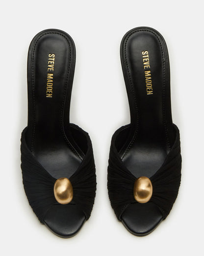 PRIYA Black/Gold Mule Women's Heel | Steve Madden