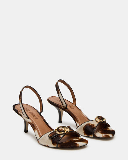 HENRIETTA Brown Cow Print Slingback Square-Toe Women's Heel | Steve Madden