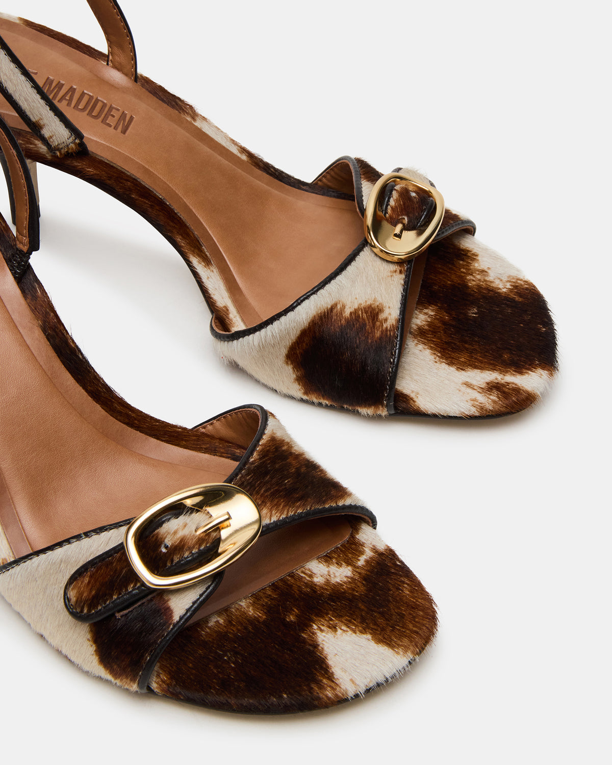 HENRIETTA Brown Cow Print Slingback Square-Toe Women's Heel | Steve Madden
