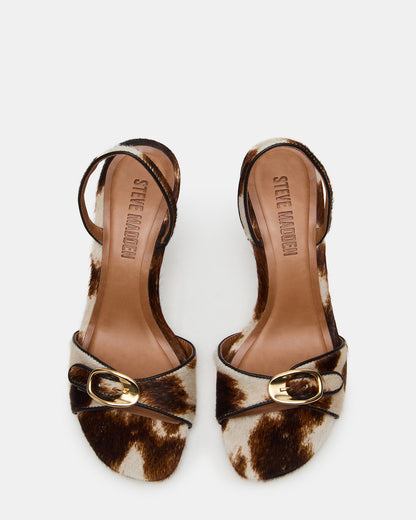 HENRIETTA Brown Cow Print Slingback Square-Toe Women's Heel | Steve Madden