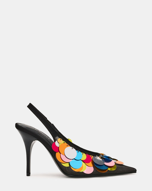 AVID Black Sequin Mesh Slingback Pointed Toe Pump Women's Heel | Steve Madden