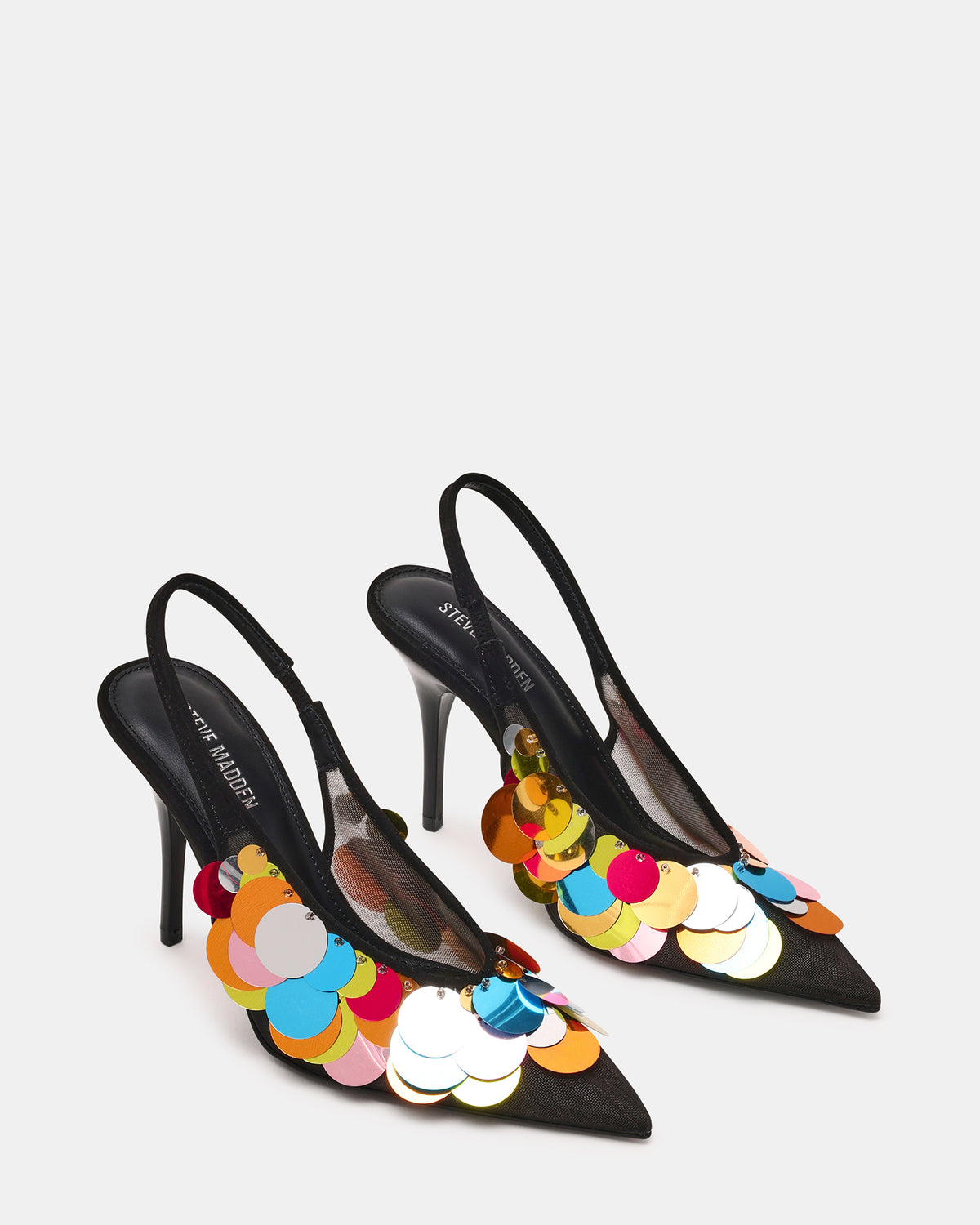 AVID Black Sequin Mesh Slingback Pointed Toe Pump Women's Heel | Steve Madden