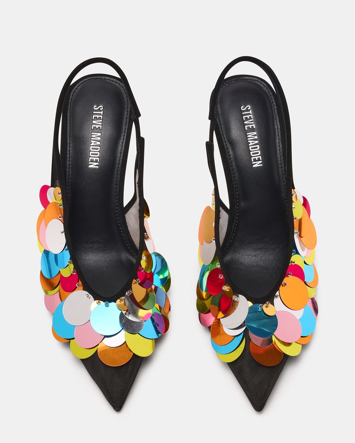 AVID Black Sequin Mesh Slingback Pointed Toe Pump Women's Heel | Steve Madden
