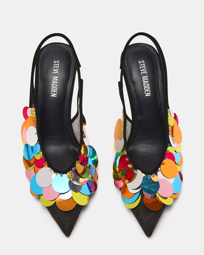 AVID Black Sequin Mesh Slingback Pointed Toe Pump Women's Heel | Steve Madden