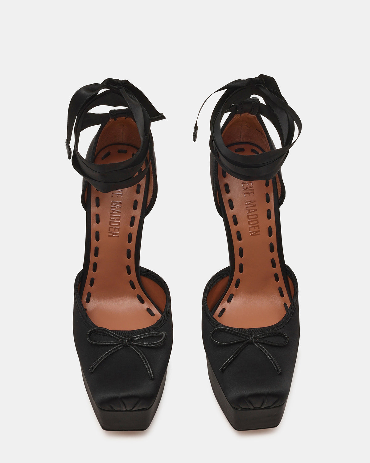 LISTEN Black Satin Stiletto Pump Lace-Up Women's Heel | Steve Madden