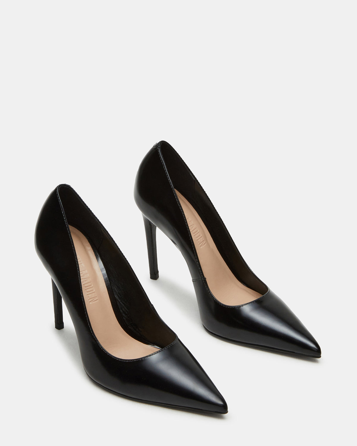 NOIR Black Leather Pointed-Toe Stiletto Pump Women's Heels | Steve Madden