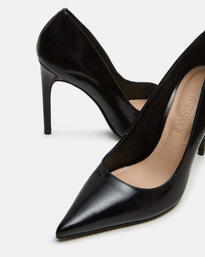NOIR Black Leather Pointed-Toe Stiletto Pump Women's Heels | Steve Madden