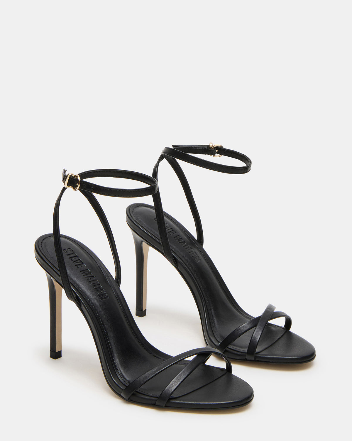 JYPSEY Black Leather Strappy Stiletto Women's Heel | Steve Madden