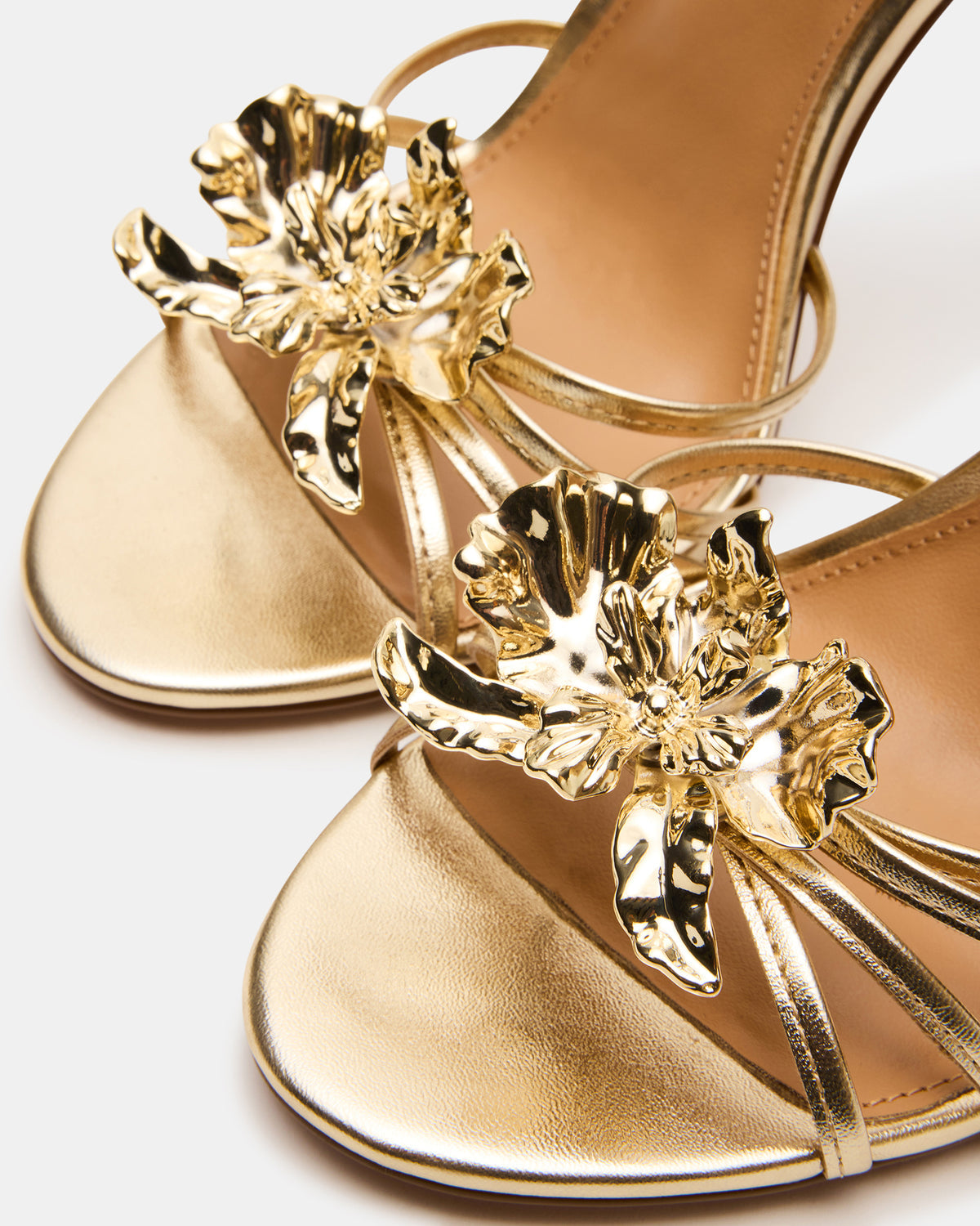 SWIRL Gold Strappy Stiletto Flower Women's Heel | Steve Madden